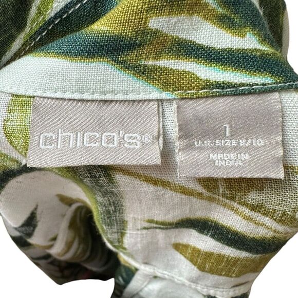 Chico’s Tropical Linen Jacket Size 1 (8/10) | Lightweight Zip Up Travel Layer - Picture 7 of 9